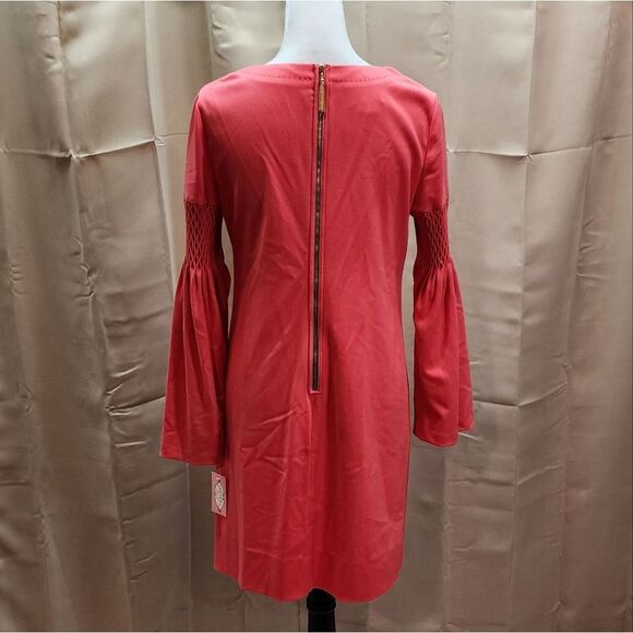 Phoebe Couture by Kay Unger Coral Smocked Designer Shift Dress Size 6 - Picture 10 of 14